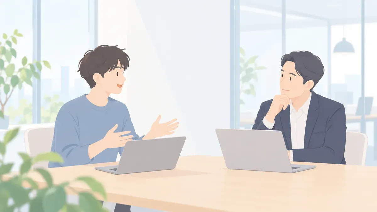 上司に試験の結果を落ち着いて報告する場面